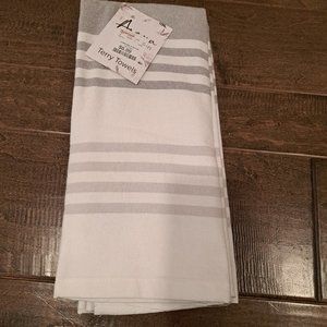 Grey White NWT Kitchen Terry Towels Set of 2